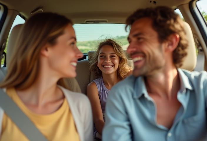 Family enjoying a road trip in Europe